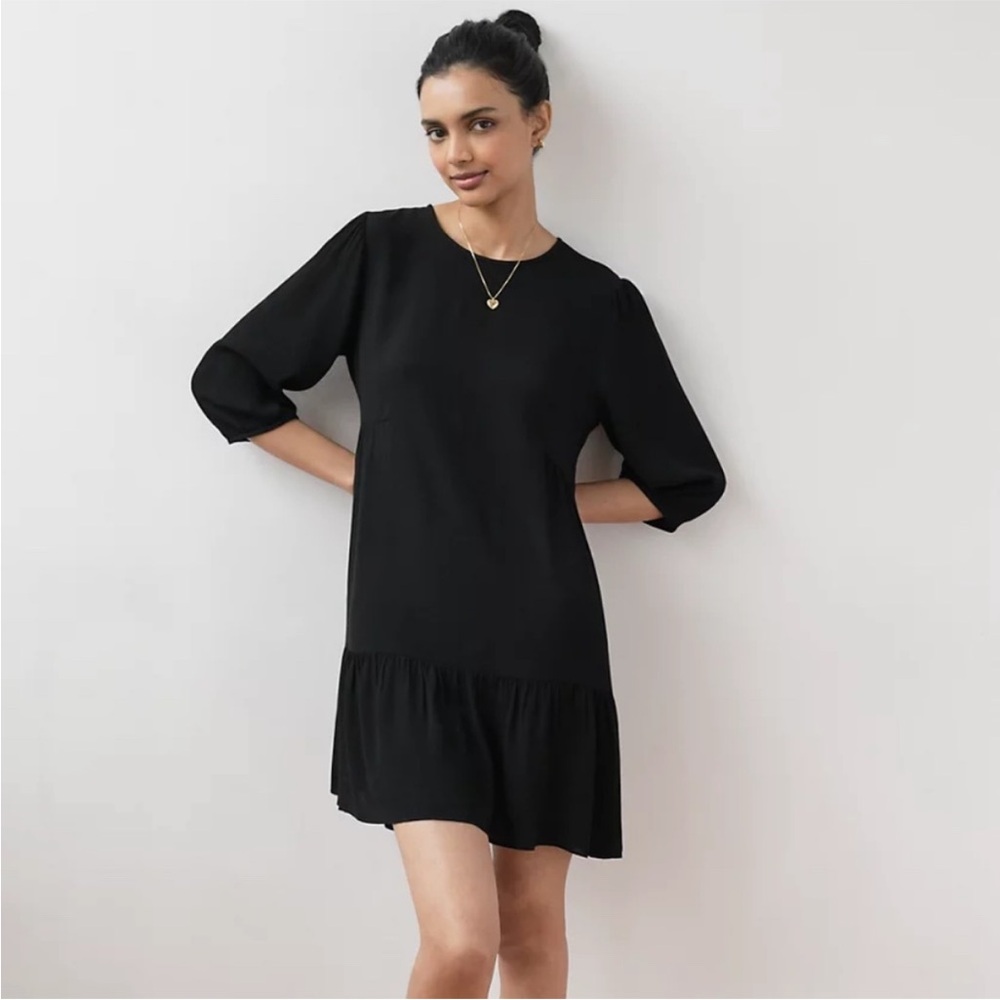 Aritzia Wilfred Lambrusco Dress Black Size Small Tiered 3/4 Sleeve Dark Academia